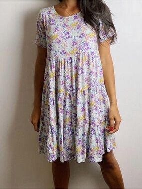 Ces Femme Mint Floral Midi Dress with Purple and Yellow Blossoms